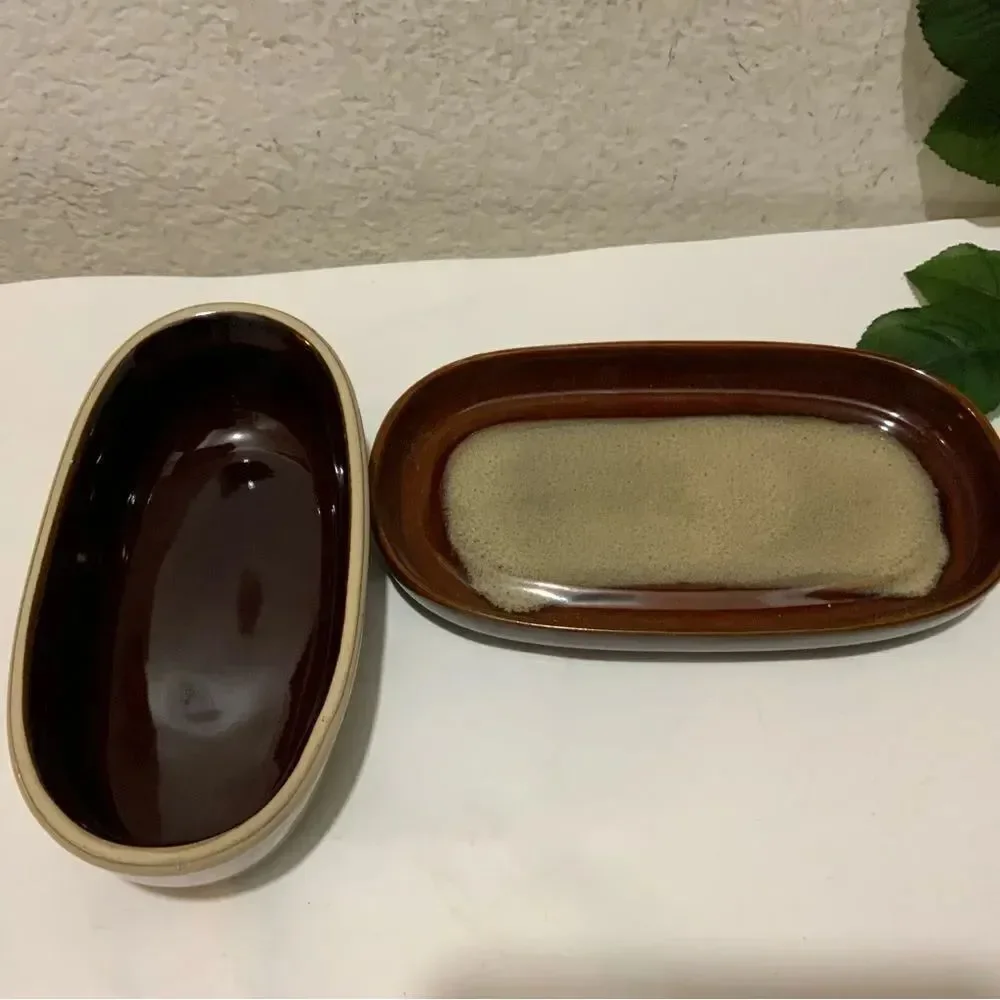 Sango 4933 Nova Brown Dual Tone Butter Dish + Cover G10